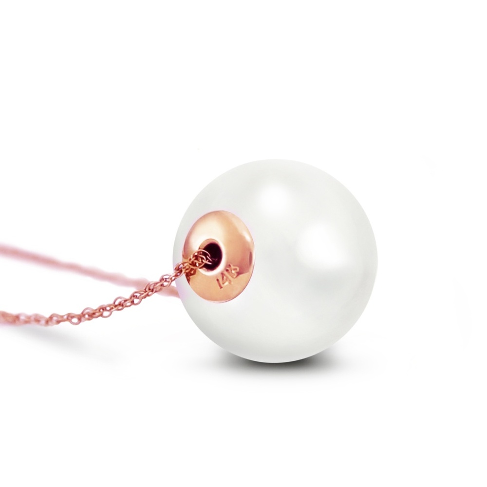 14K.GOLD NECKLACE WITH 16.0 mm WHITE SHELL PEARL - Picture 1 of 6